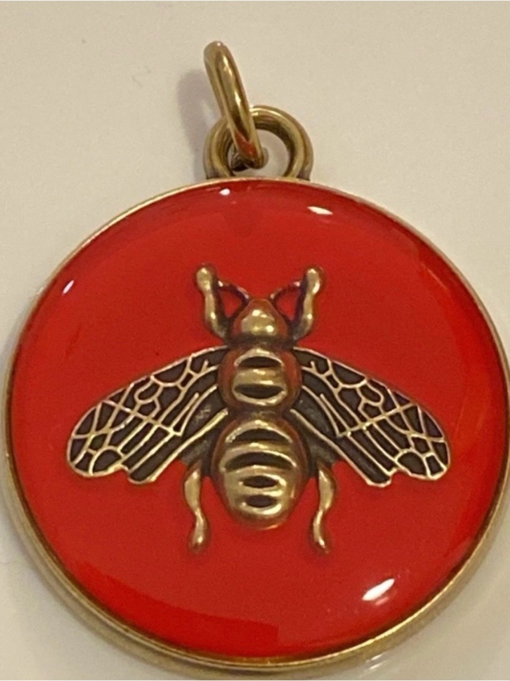 Auth Gucci stamped Large Red Enamel Bee Medallion Charm Pendant - Picture 2 of 7